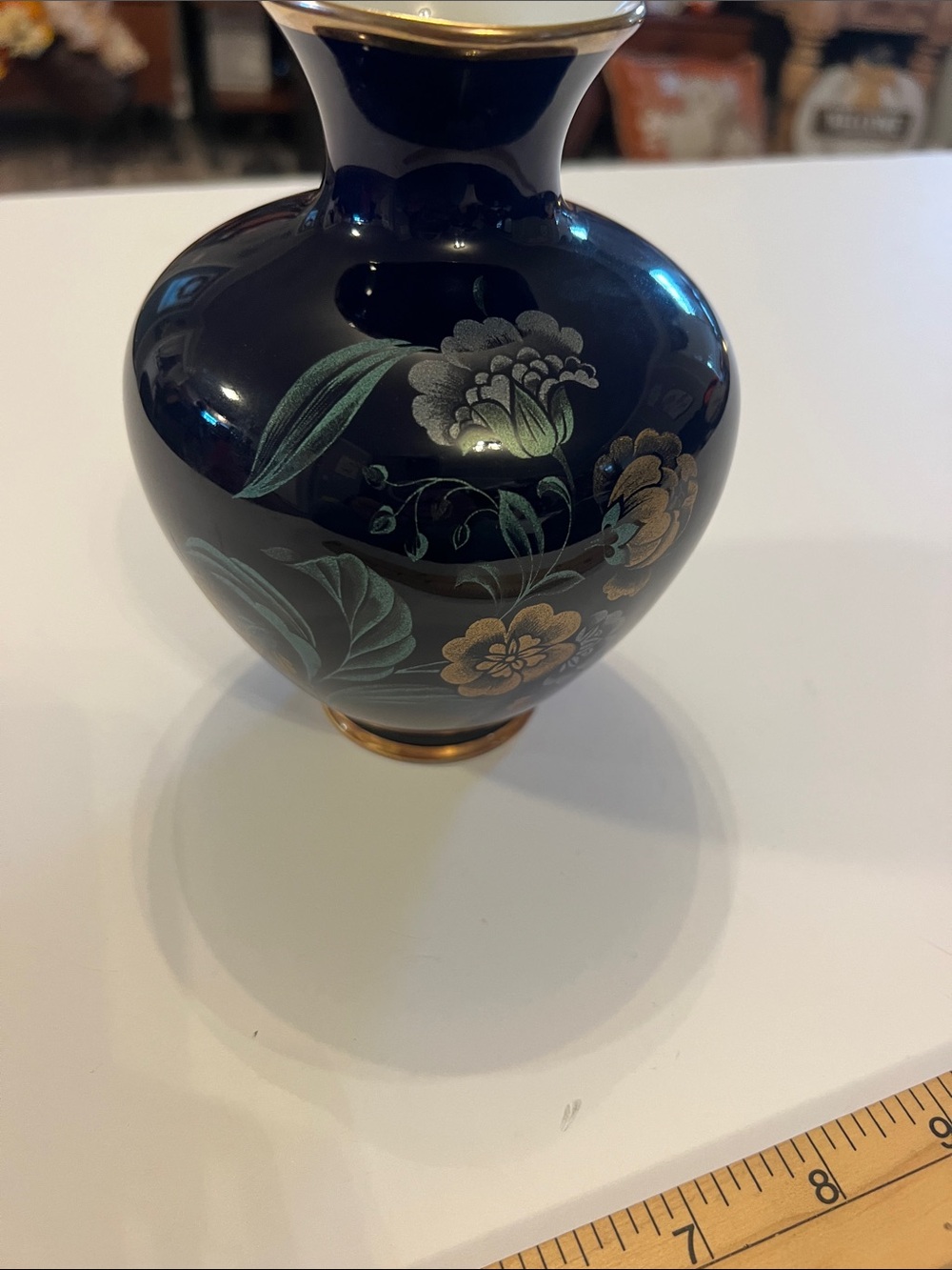 KPM Berlin Black Porcelain Vase with Gold Floral Accents